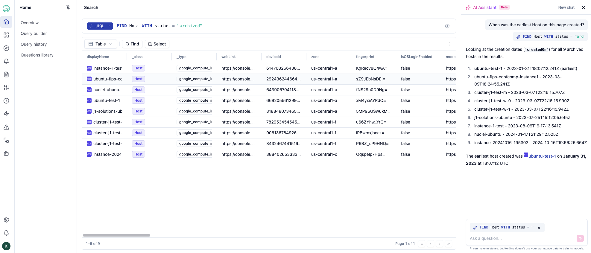 AI assistant with query results in context