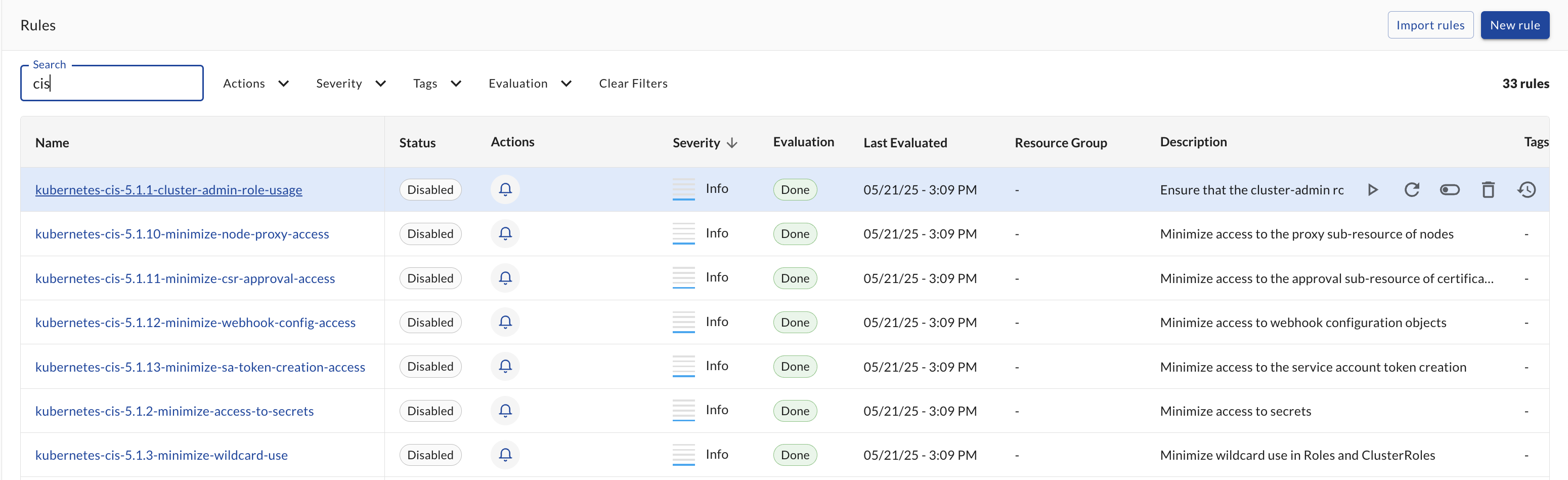 JupiterOne Alert Rules Table Actions