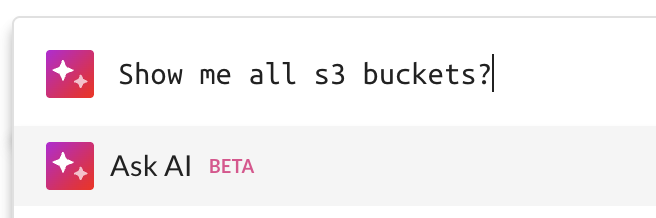JupiterOne AI natural language search showing Ask AI in the search bar