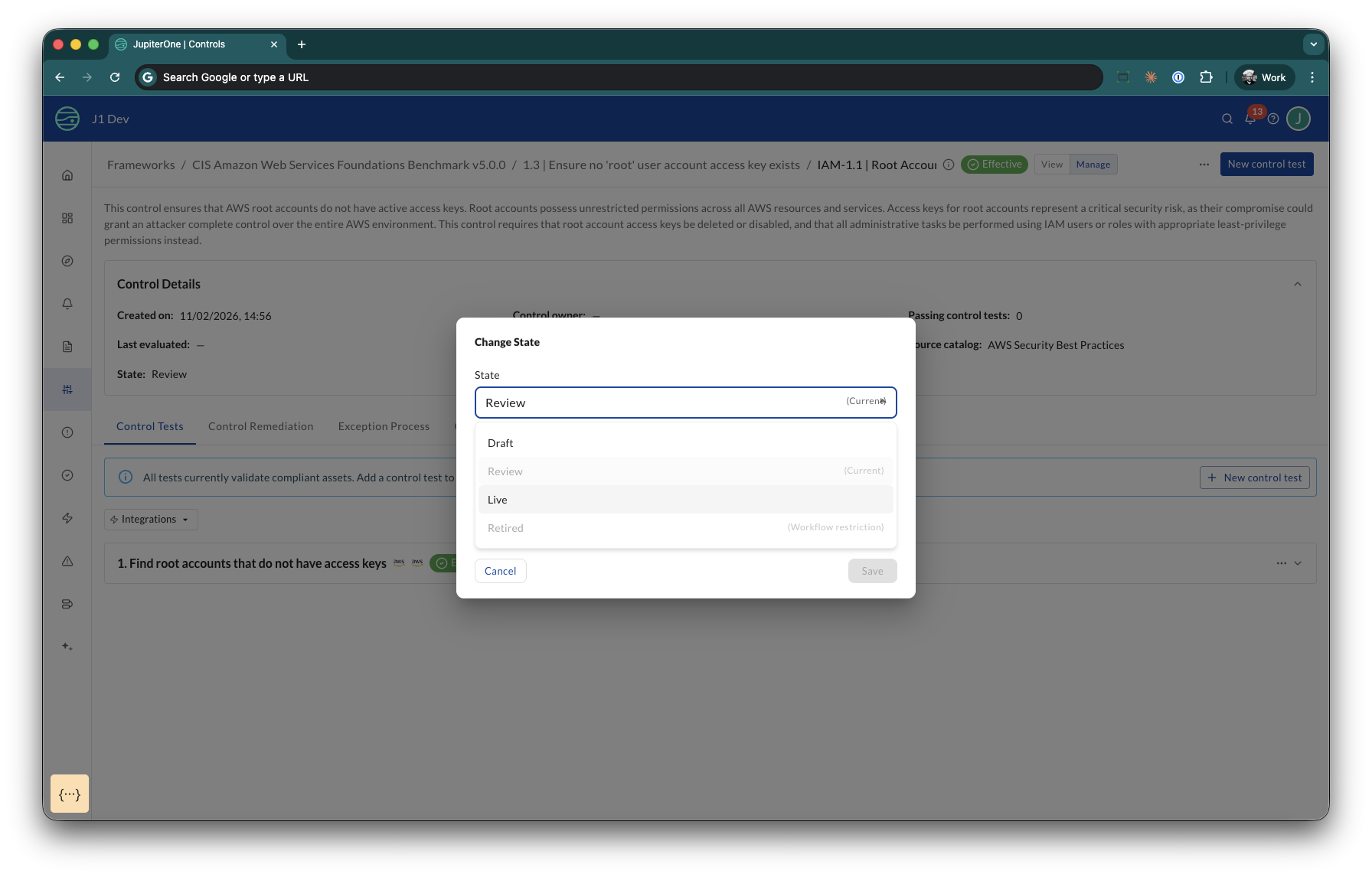 Control lifecycle management