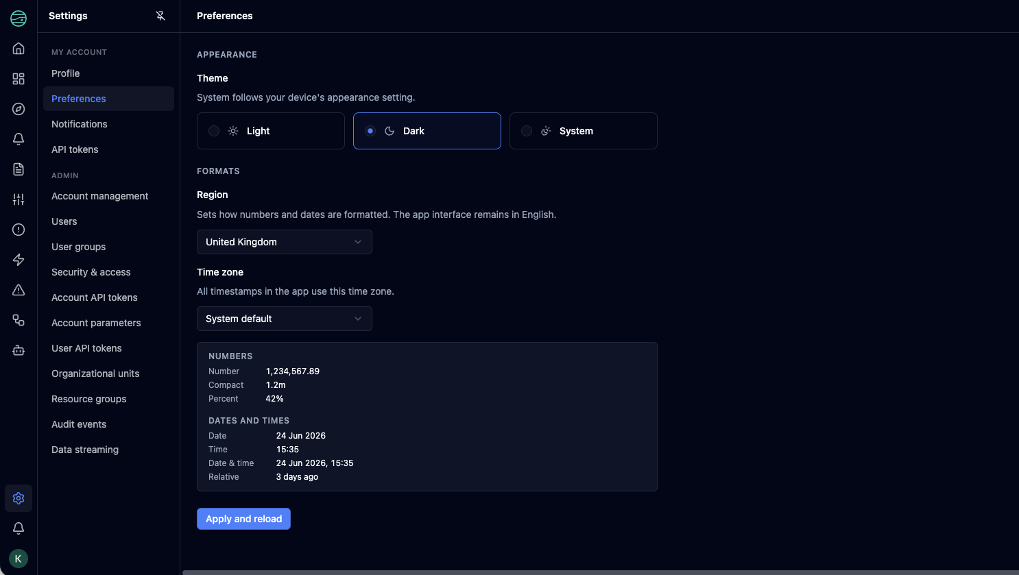 Preferences page