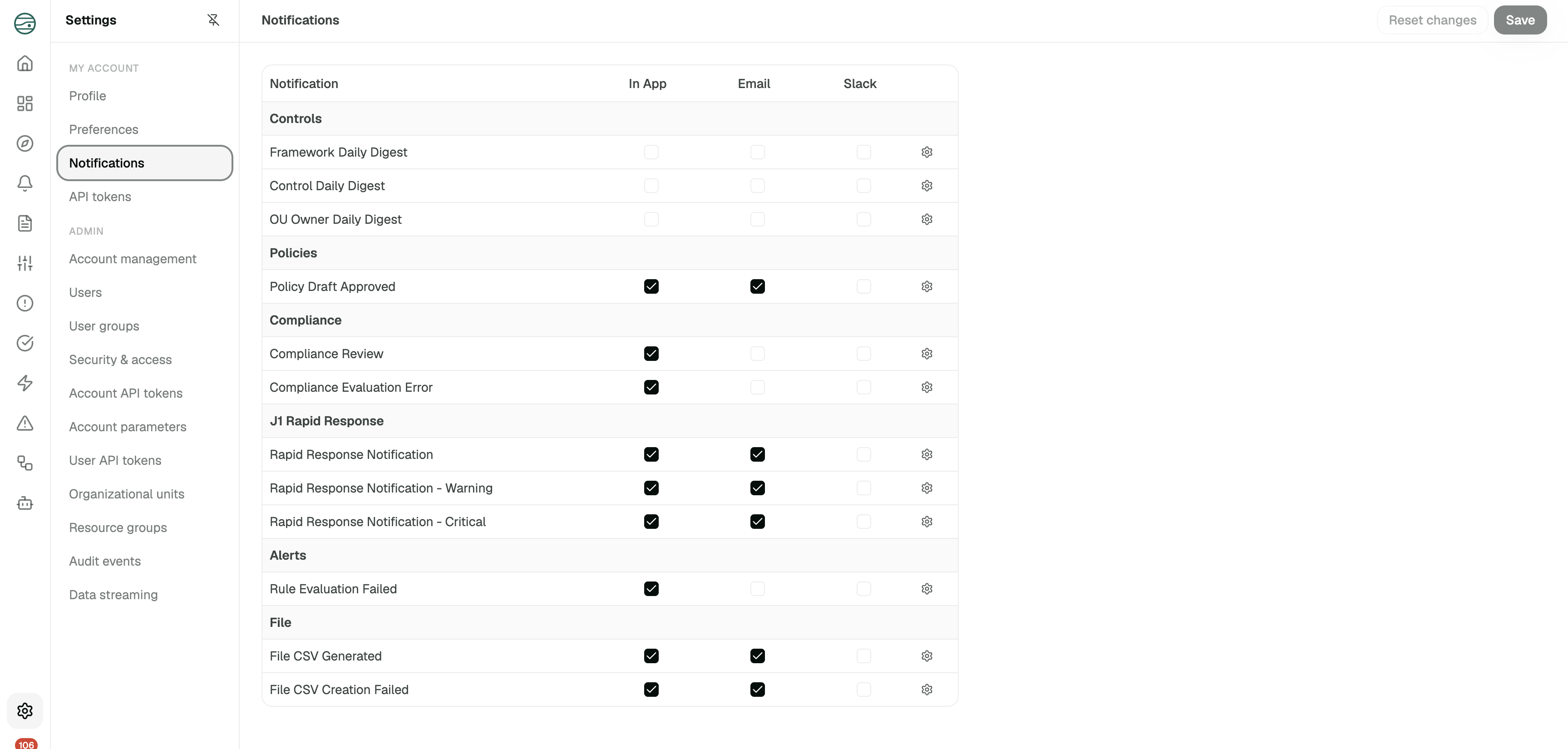 JupiterOne user notification preferences